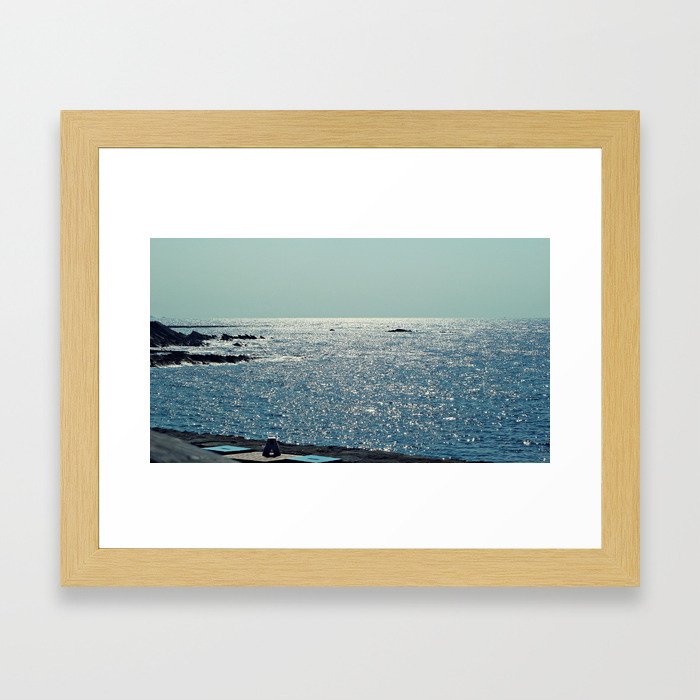 Seaside and glittering sea in Guéthary, France Framed Art Print
