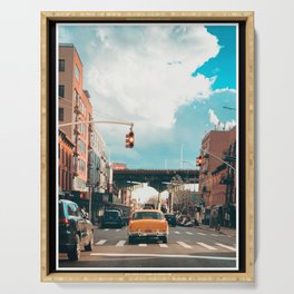 Nostalgic Downtown Brooklyn in Color Photograph Serving Tray