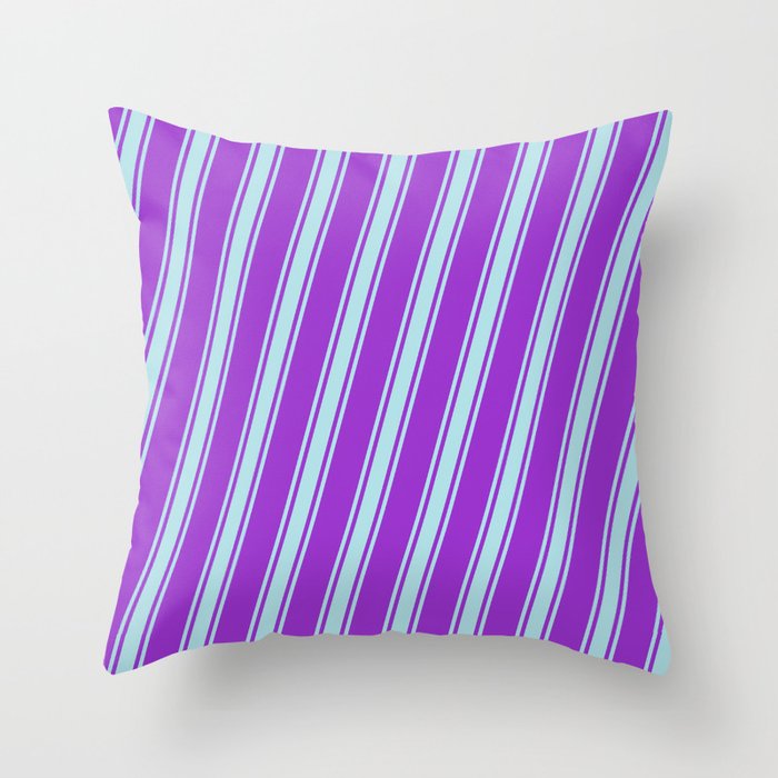 Dark Orchid and Powder Blue Colored Striped/Lined Pattern Throw Pillow
