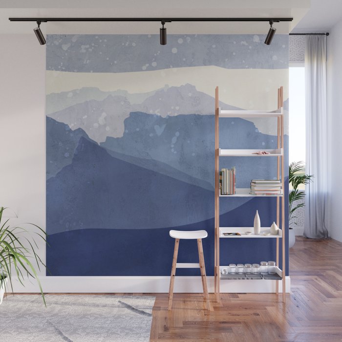 Indigo Winter Mountains Wall Mural