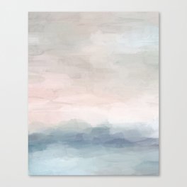 Atlantic Ocean Sunrise II - Blush Pink Mint Sky Baby Blue Abstract Sky, Water Clouds Painting Canvas Print