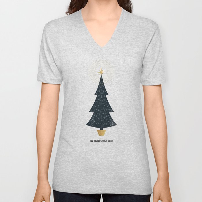 Christmas Tree Print V Neck T Shirt