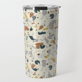Terrazzo seamless pattern with overlapping elements in earth colours combination. Travel Mug