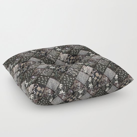 Faux Patchwork Quilting - Black Floor Pillow