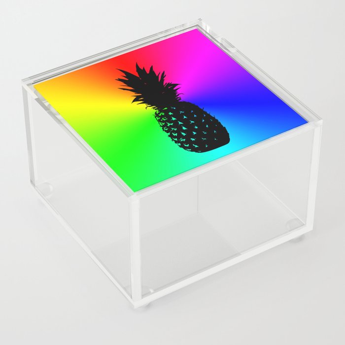 Neon Rainbow Black Ombre Pineapple Acrylic Box