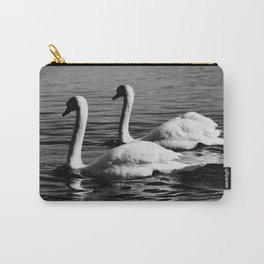 Two graceful white swans swimming in the lake | Monochrome Nature Photography | Elegant Bedroom Carry-All Pouch