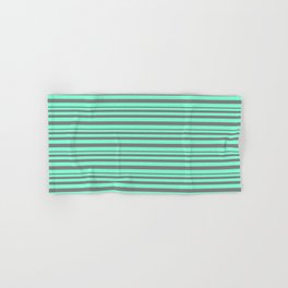 [ Thumbnail: Grey and Aquamarine Colored Striped/Lined Pattern Hand & Bath Towel ]