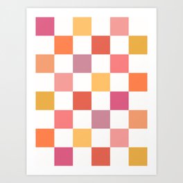 Orange, Pink & Yellow Checkered Pattern Art Print