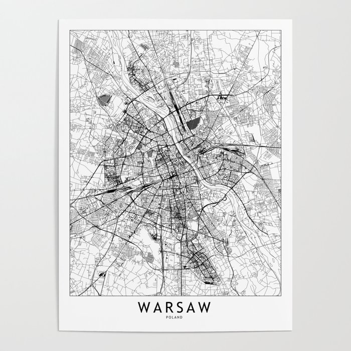 Warsaw White Map Poster