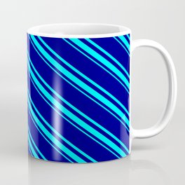 [ Thumbnail: Blue & Aqua Colored Pattern of Stripes Coffee Mug ]