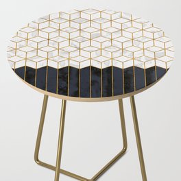 White Geo and Blue Navy Cube Pattern Side Table