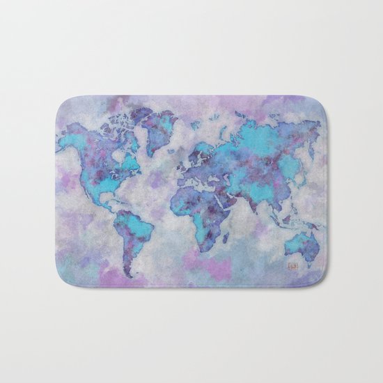 World Map Purple Bath Mat