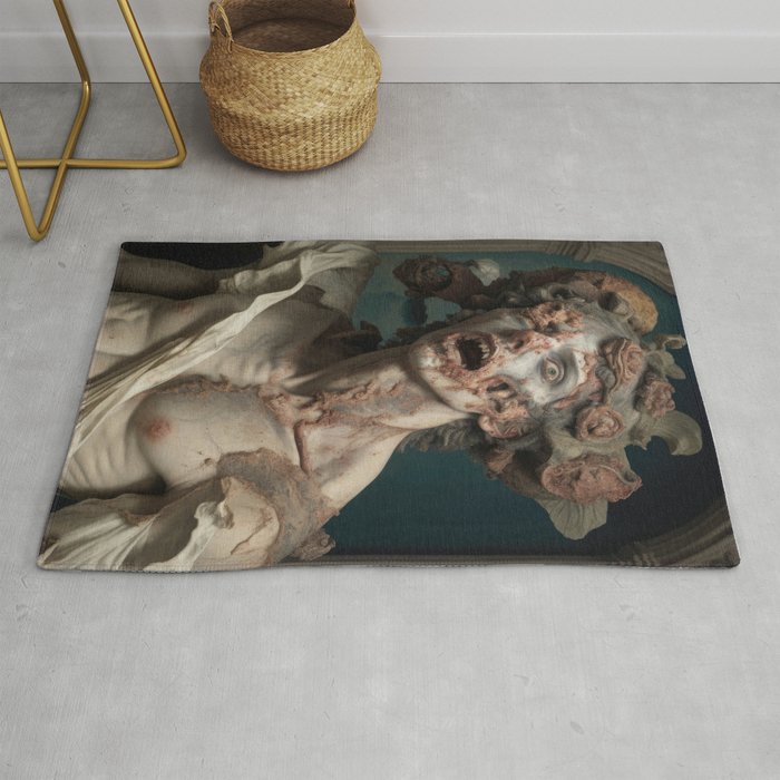 Renaissance Painting Vintage Floral Zombie Abstract Face Zombie Michelangelo Inspired Rug