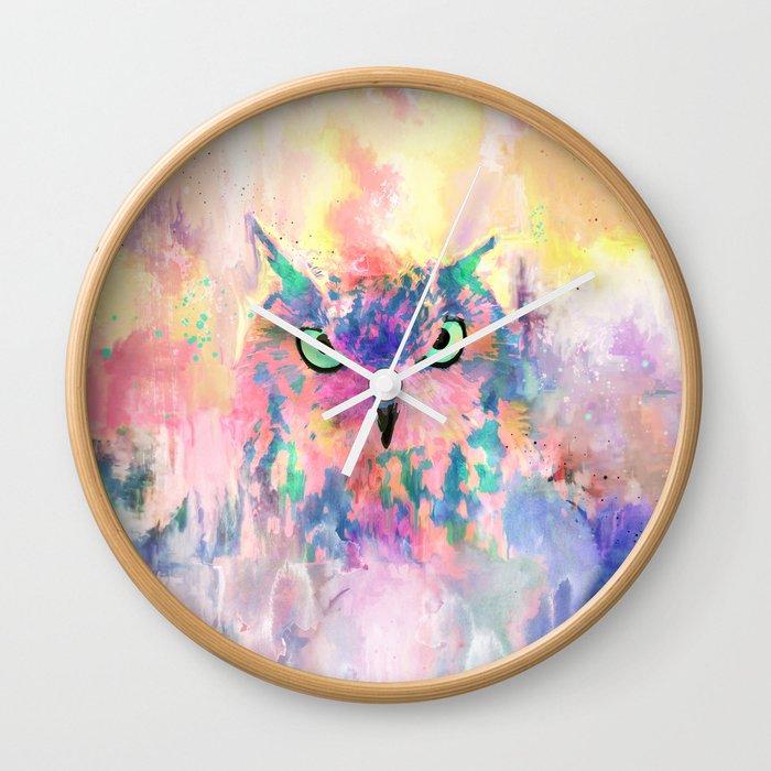 Watercolor eagle owl abstract paint Wall Clock