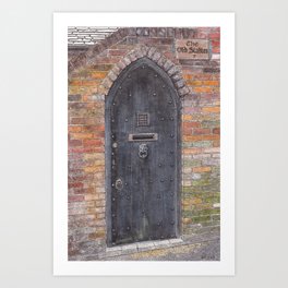 The Old Stables - Black wooden door with lion-head clapper Art Print