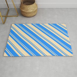 [ Thumbnail: Blue and Beige Colored Pattern of Stripes Rug ]