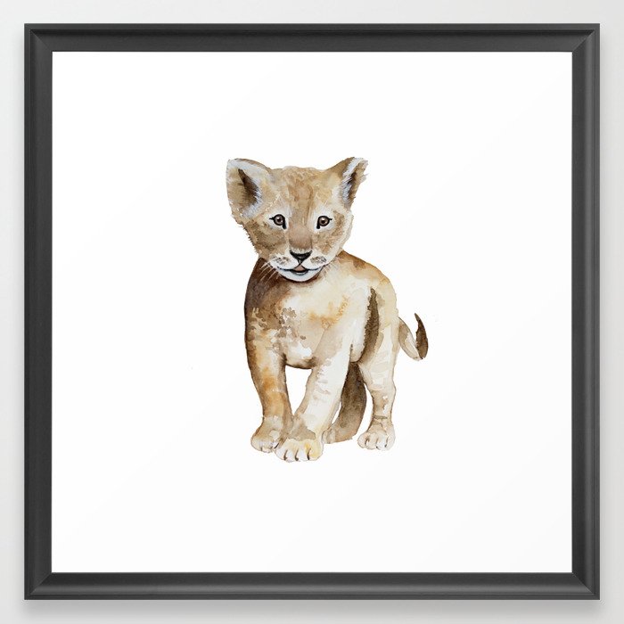 Baby lion watercolor Framed Art Print
