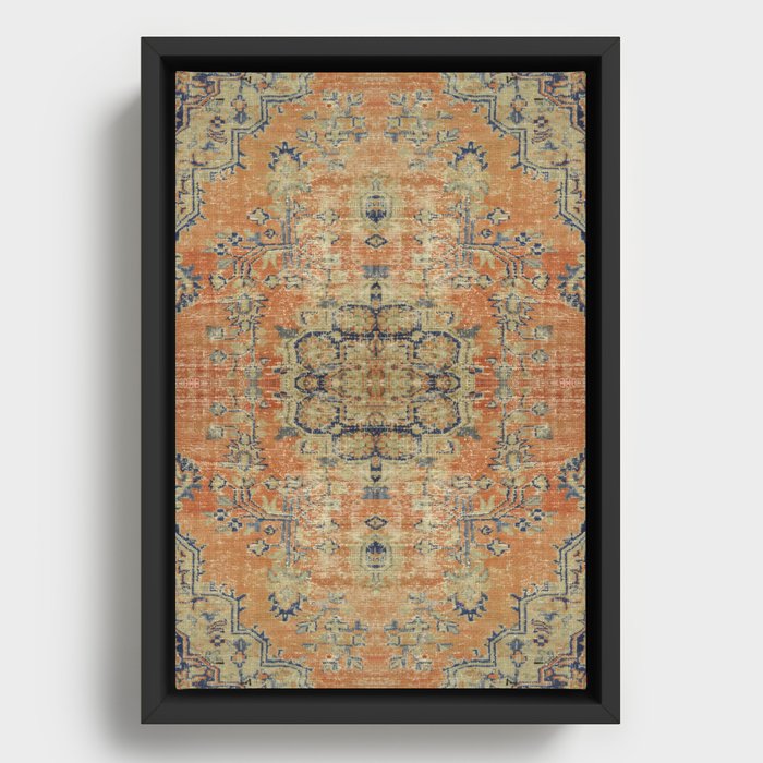 Vintage Woven Coral and Blue Kilim Framed Canvas