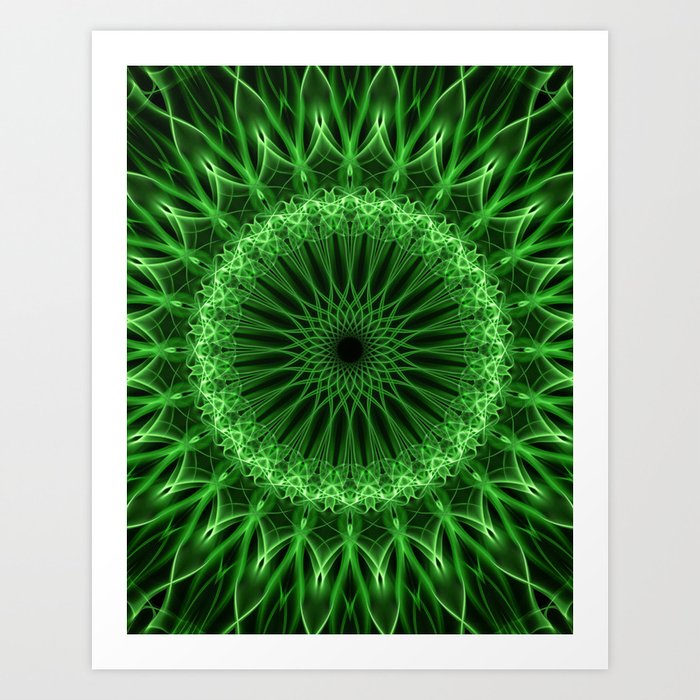 Glowing green mandala Art Print