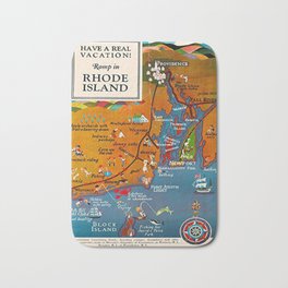 Vintage Romp in Rhode Island Travel Vacation Advertising Poster Bath Mat | Graphicdesign, Railroad, Curated, Trains, Providence, Blackstonevalley, Rhodeisland, Aquidneck, Advertisement, Jamestown 
