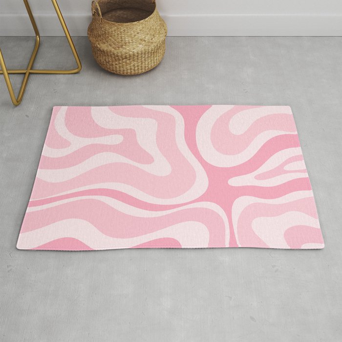 Modern Retro Liquid Swirl Abstract in Pretty Pastel Pink Rug