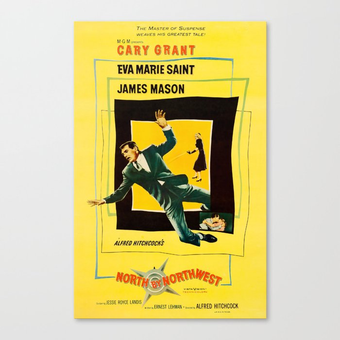 Hitchcock movie poster, North by Northwest, feat. Cary Grant – 1959. Canvas Print