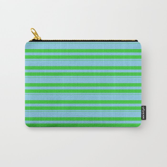 Sky Blue & Lime Green Colored Stripes/Lines Pattern Carry-All Pouch