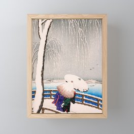 Snow On Willow Bridge Ohara Shoson Koson Framed Mini Art Print