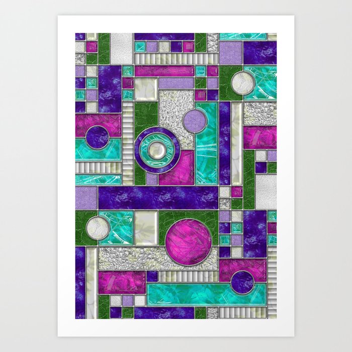 Stained Glass Window - Color Blocking - Pink Purple Blue Art Print