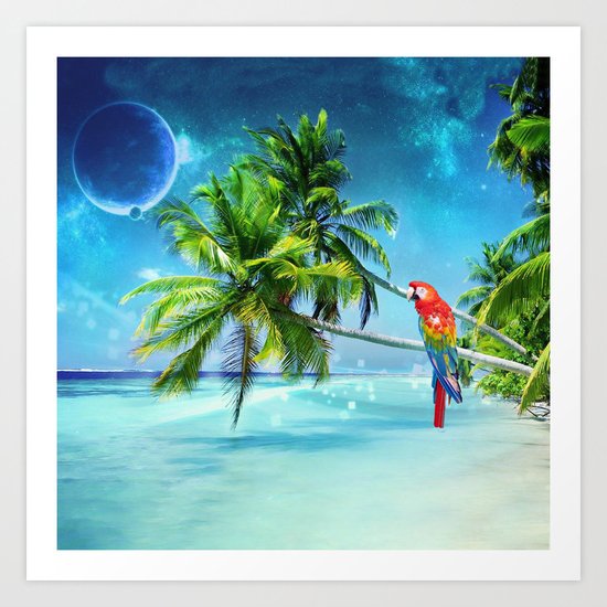 Parrot in the beach Art Print