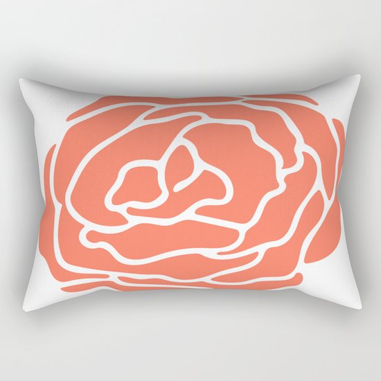 Rose Deep Coral on White Rectangular Pillow