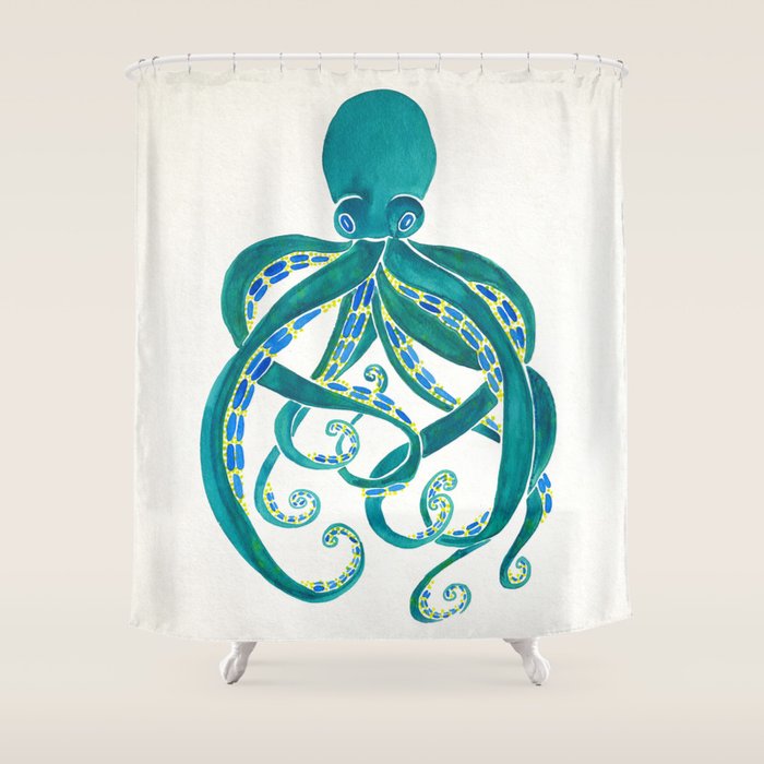 Octopus Watercolor Shower Curtain by Cat Coquillette Society6