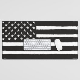 Black N White American Flag Distressed Style Desk Mat