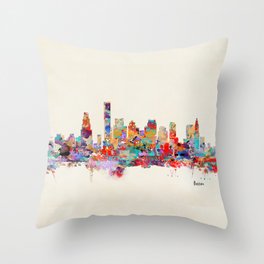 Boston city watercolor Throw Pillow