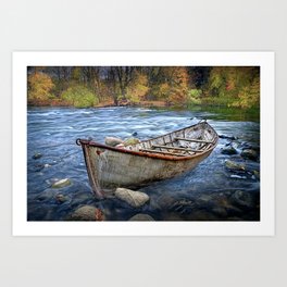Canoe on a Wilderness River in Autumn Art Print