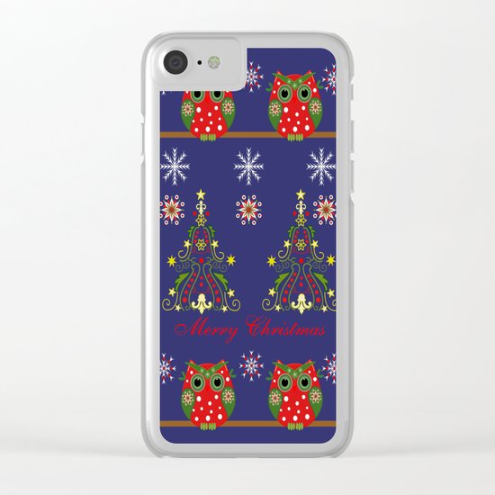 Pattern design with Christmas owls, trees and snowflakes Clear iPhone Case