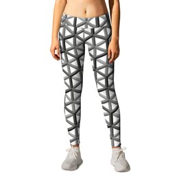 Girder Wall Leggings | Opart, Bars, Pattern, Grid, Geometric, Hexagons, Graphicdesign, Grayscale, Digital, Black And White 