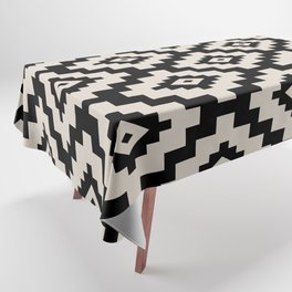 Geometric Southwestern Pattern 323 Black and Linen White Tablecloth