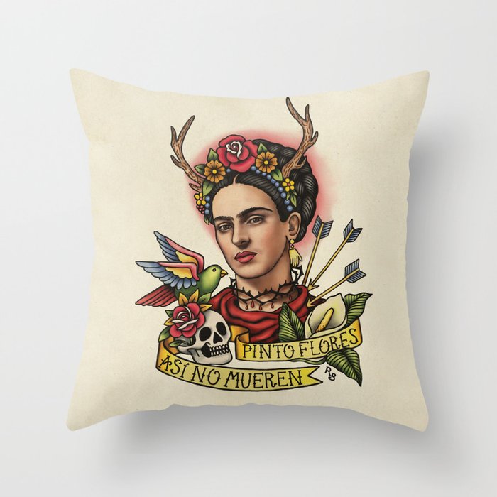 Frida Viva La Vida Tattoo Style Friducha Throw Pillow