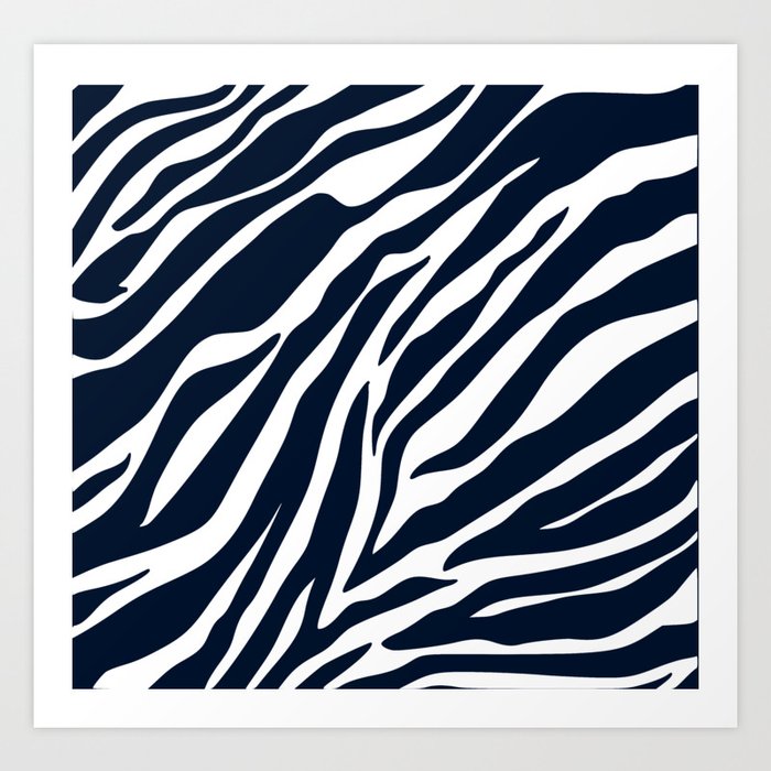 Navy blue zebra print Art Print by dayone Society6