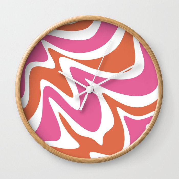 Liquid Abstract Waves \\ Terracotta & Magenta Wall Clock