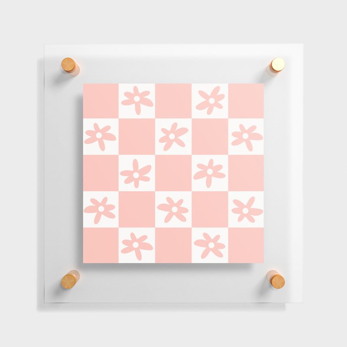 Flower Check Cute Geometric Floral Checkerboard Pattern in Soft Blush Pink Floating Acrylic Print