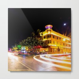 Art Deco Cardozo Hotel South Beach, Miami Night Scene Portrait by Jeanpaul Ferro Metal Print | Nightlife, Painting, Miami, Florida, Models, Neonlights, Lummaspark, Keywest, Beach, Collinsavenue 