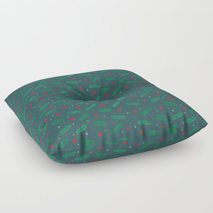 Christmas branches and stars - green Floor Pillow