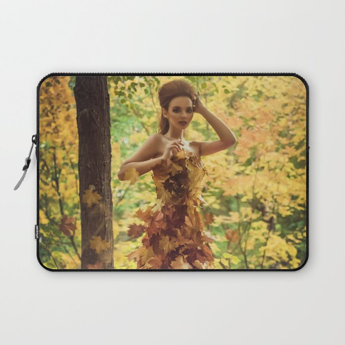 Autumn leaves; female wearing gown dress of leaves magical realism fantasy color portrait photograph / photograph  Laptop Sleeve