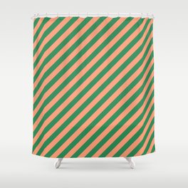 [ Thumbnail: Sea Green & Light Salmon Colored Lines Pattern Shower Curtain ]