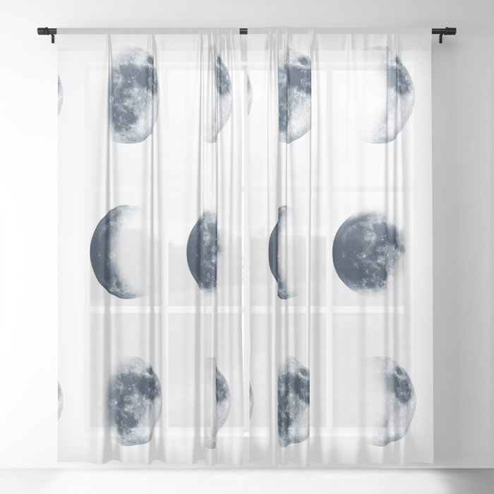 Moon Phases | Blue Watercolor Art Sheer Curtain