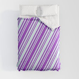 [ Thumbnail: Dark Orchid & Light Cyan Colored Stripes/Lines Pattern Comforter ]