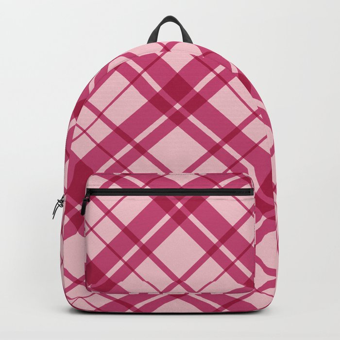 Deep pink diagonal gingham checked Backpack
