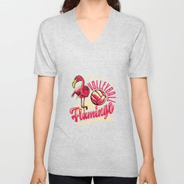 Funny Beach Vball Pink Flamingo Volleyball V Neck T Shirt
